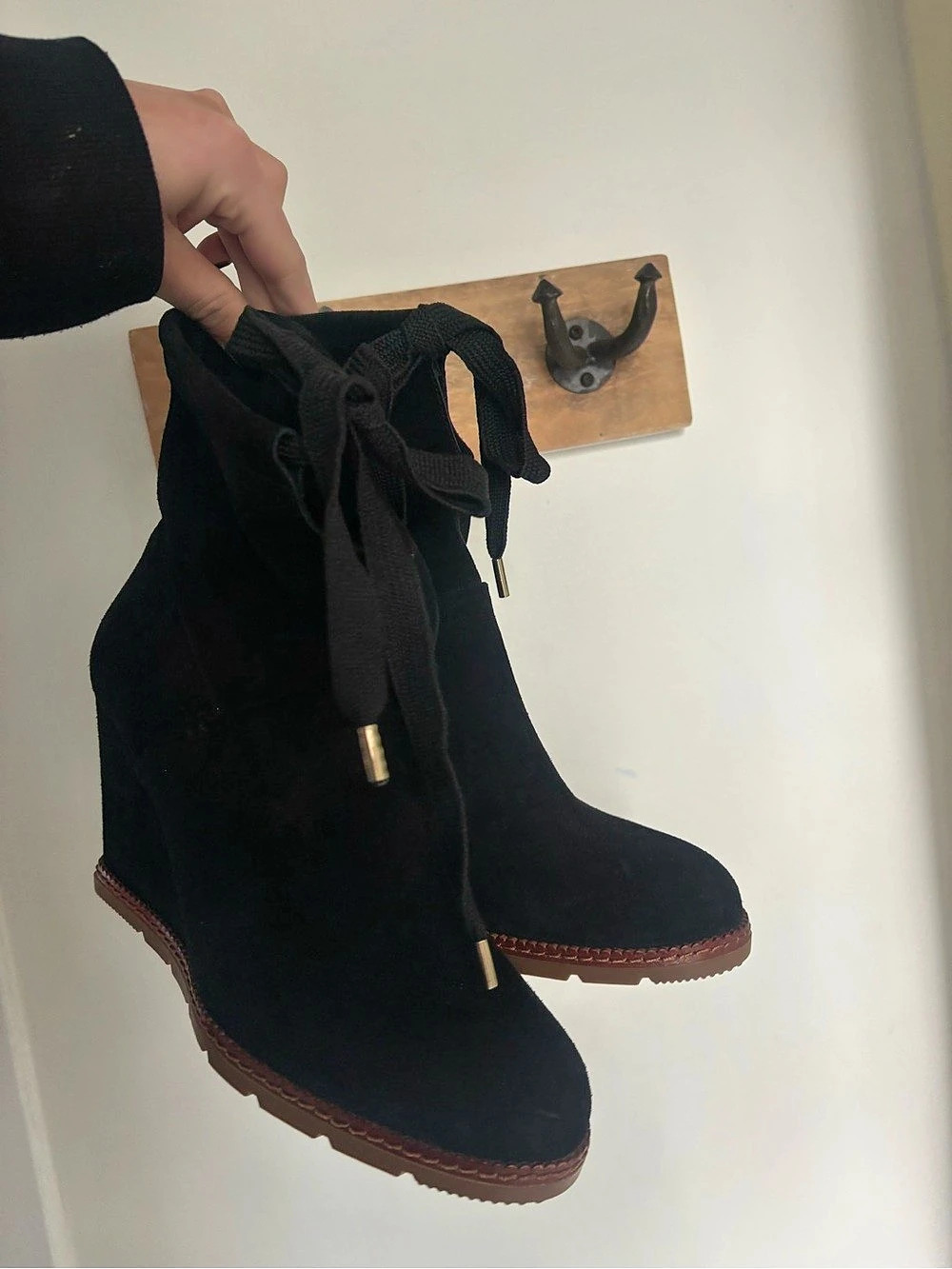 Kate Spade Black Lace-Up Wedge Boots
